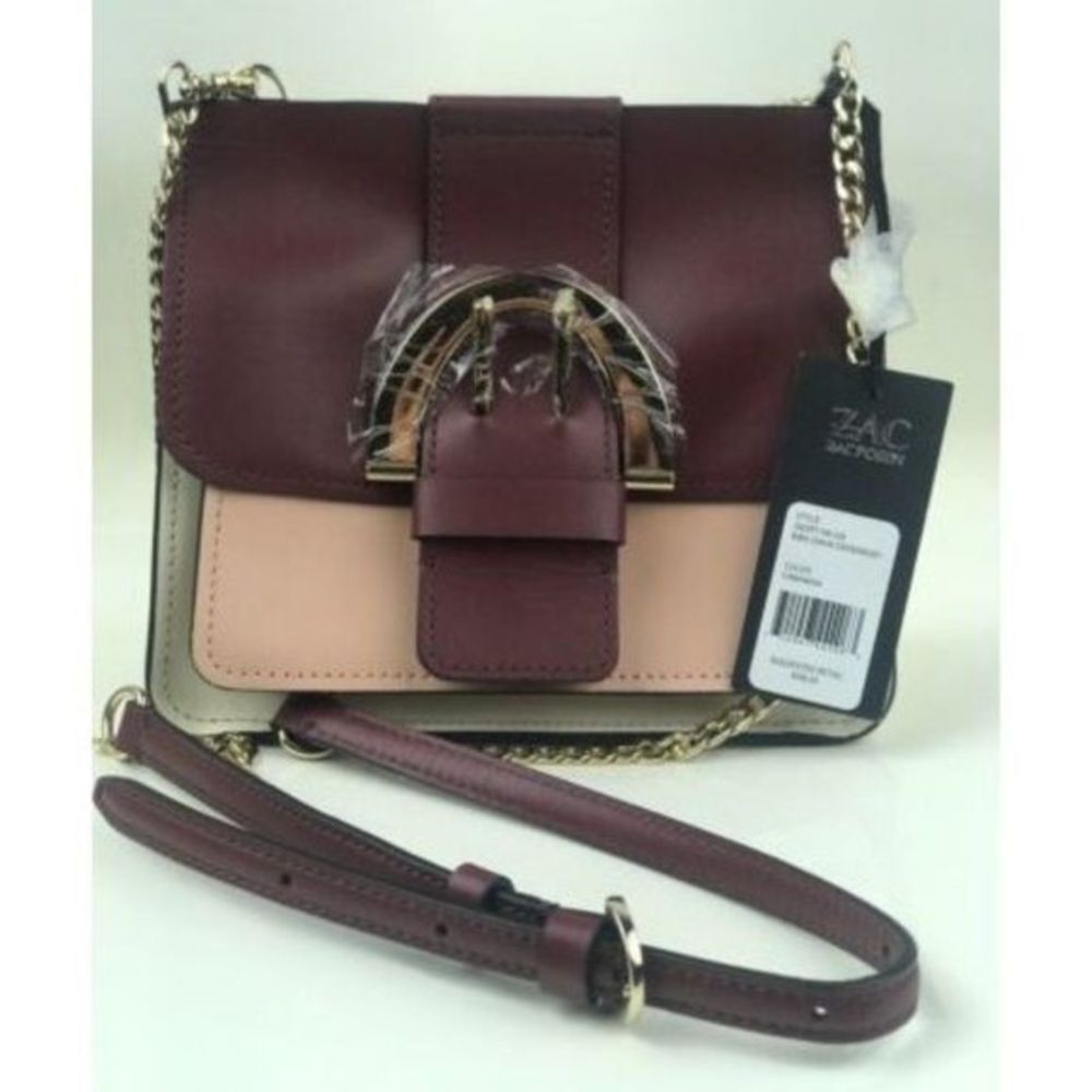 ZAC Zac Posen Biba‎ Buckle Chain Crossbody Handbag Cinnamon Beige NWT MRSP $395